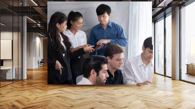 Group of diverse office worker employee working together on strategic business marketing planning in corporate office room. Positive teamwork in business workplace concept. Prudent Wall mural