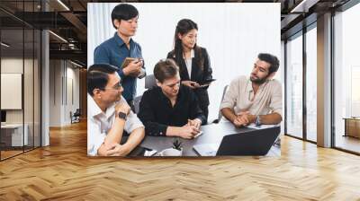 Group of diverse office worker employee working together on strategic business marketing planning in corporate office room. Positive teamwork in business workplace concept. Prudent Wall mural