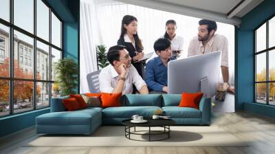 Group of diverse office worker employee working together on strategic business marketing planning in corporate office room. Positive teamwork in business workplace concept. Prudent Wall mural