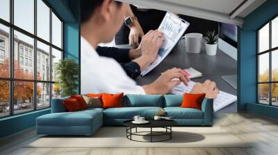 Group of diverse office worker employee working together on strategic business marketing planning in corporate office room. Positive teamwork in business workplace concept. Prudent Wall mural