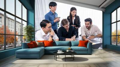 Group of diverse office worker employee working together on strategic business marketing planning in corporate office room. Positive teamwork in business workplace concept. Prudent Wall mural