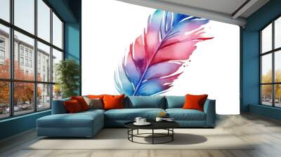 Image of pastel watercolor feather image with vibrant gradient colors. Close up of quill pen or feather with rainbow color with white background. Artistic concept for design and decoration. AIG35. Wall mural