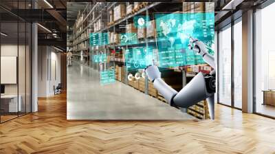 Innovative industry robot working in warehouse for human labor replacement . Concept of artificial intelligence for industrial revolution and automation manufacturing process . Wall mural