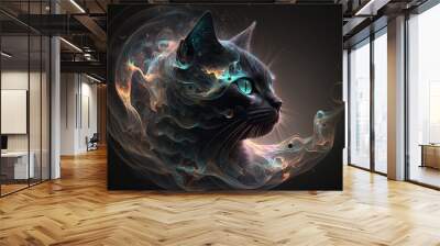 Magical black cat with galaxies spirals space nebulae stars smoke graphic. distinct generative AI image. Wall mural