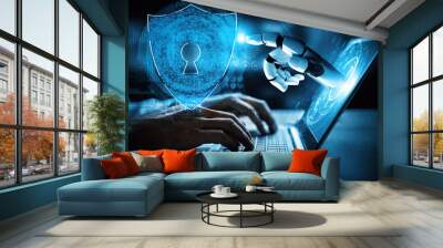 MLP 3D rendering artificial intelligence AI research of droid robot and cyborg development for future of people living. Digital data mining and machine learning technology design for computer brain. Wall mural