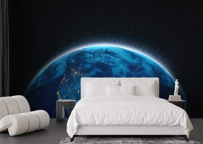 Planet earth globe view from space showing realistic earth surface and world map as in outer space point of view . Elements of this image furnished by NASA planet earth from space photos. Wall mural