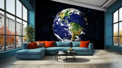 Planet earth globe view from space showing realistic earth surface and world map as in outer space point of view . Elements of this image furnished by NASA planet earth from space photos. Wall mural