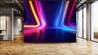 Realistic neon lights wavy background. Generative AI AIG21. Wall mural