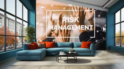 Risk Management and Assessment for Business Investment Concept. Modern interface showing symbols of strategy in risky plan analysis to control unpredictable loss and build financial safety. uds Wall mural