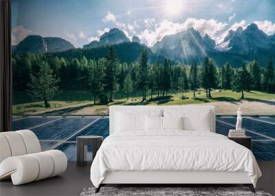 solar cell panel in country mountain landscape. Wall mural