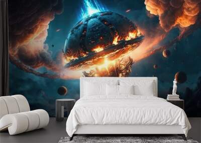 Space war human and alien in outer space for star colony. distinct generative AI image. Wall mural