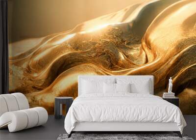 Spectacular abstract glistening golden solid liquid waves like liquid gold or solid yellow water. Digital 3D illustration. Wall mural