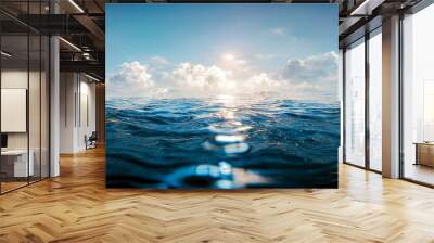 Spectacular abstract image of a scenic calm ocean, sunrise sky reflecting in the water. Sunset and natural. Digital art 3D illustration. Wall mural