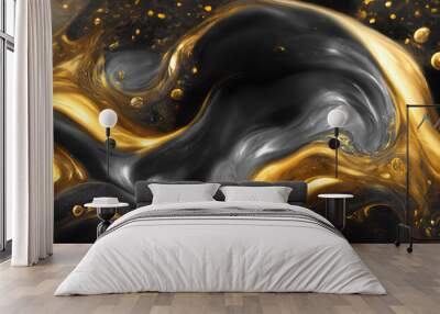 Spectacular image of black and golden liquid ink churning together, with a realistic texture and great quality for abstract concept. Digital art 3D illustration. Wall mural