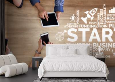 Start Up Business of Creative People Concept - Modern graphic interface showing symbol of entrepreneurship, fund, and project plan to start a new small business by smart group of entrepreneur. Wall mural