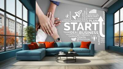 Start Up Business of Creative People Concept - Modern graphic interface showing symbol of entrepreneurship, fund, and project plan to start a new small business by smart group of entrepreneur. Wall mural