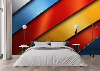 The abstract background of metal texture with empty space in red, yellow, and blue colors. 3D illustration of exuberant. generative AI Wall mural