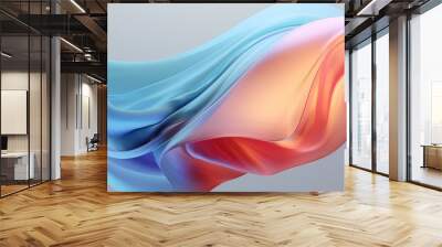 The abstract picture of the silky flexible wavy colourful and crystal clear water blue satin or fabric that waving around without breaking because of flexibility on the blank white background. AIGX01. Wall mural