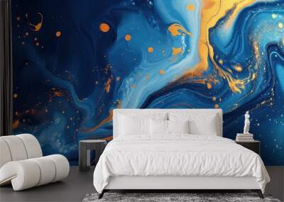 The abstract picture of the two colours between blue and yellow colour that has been mixed with each other in the form of the ink or liquid to become beautifully view of this abstract picture. AIGX01. Wall mural