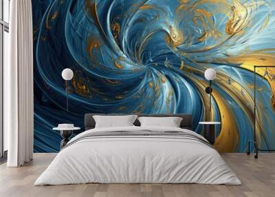 The abstract picture of the two colours between blue and yellow colour that has been mixed with each other in the form of the ink or liquid to become beautifully view of this abstract picture. AIGX01. Wall mural