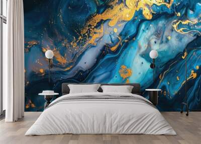 The abstract picture of the two colours between blue and yellow colour that has been mixed with each other in the form of the ink or liquid to become beautifully view of this abstract picture. AIGX01. Wall mural