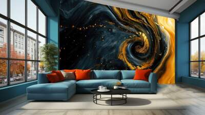 The abstract picture of the two colours between gold and black colour that has been mixing with each other in the form of the ink or liquid to become beautifully view of this abstract picture. AIGX01. Wall mural