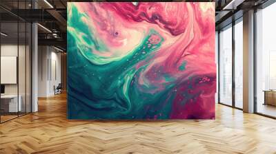 The abstract picture of the two colours between pink and green colour that has been mixing with each other in the form of the ink or liquid to become beautifully view of this abstract picture. AIGX01. Wall mural