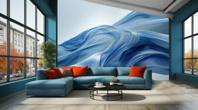 The abstract picture of the two colours of blue and silver colours that has been created form of the waving shiny smooth satin fabric that curved and bend around this beauty abstract picture. AIGX01. Wall mural