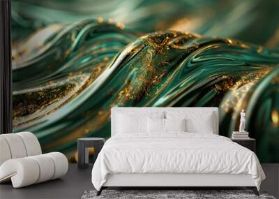 The abstract picture of the two colours of gold and green colours that has been created form of the waving shiny smooth satin fabric that curved and bend around this beauty abstract picture. AIGX01. Wall mural