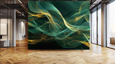 The abstract picture of the two colours of gold and green colours that has been created form of the waving shiny smooth satin fabric that curved and bend around this beauty abstract picture. AIGX01. Wall mural