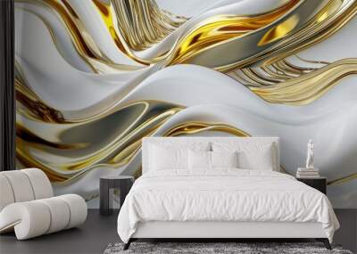 The abstract picture of the two colours of white and gold colours that has been created form of the waving shiny smooth satin fabric that curved and bend around this beauty abstract picture. AIGX01. Wall mural