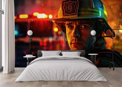 The duty of firefighter or fireman is fighting fire to protect people. AIG43. Wall mural