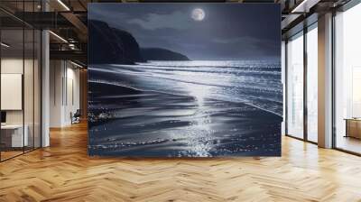 The full moon casts a shimmering light over the liquid surface of the ocean at night, creating a mesmerizing atmosphere with clouds and a clear sky AIG50 Wall mural