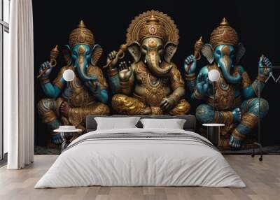 the ganeshas are pictured in their sitting pose, with gold plated hands & arms. beautiful Generative AI AIG32 Wall mural