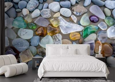 The ground is covered with a variety of natural materials such as light amber gemstones, azure aqua stones, and electric blue rocks. Each one is a unique piece of art in closeup detail AIG50 Wall mural