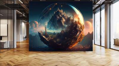 Tilt shift hexagon in fantasy world. distinct generative AI image. Wall mural