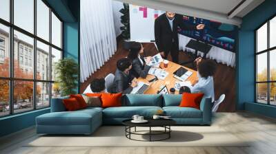 Top view business presentation with data analysis dashboard on TV screen in modern meeting room. Business people brainstorming or working together to plan business marketing strategy. Concord Wall mural