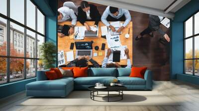 Top view business presentation with data analysis dashboard on TV screen in modern meeting room. Business people brainstorming or working together to plan business marketing strategy. Concord Wall mural