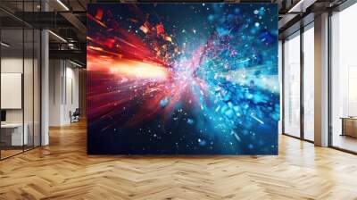 Two powerful forces collide in a dazzling display of energy. The shockwaves from their impact ripple through the air, distorting the fabric of space and time. Wall mural