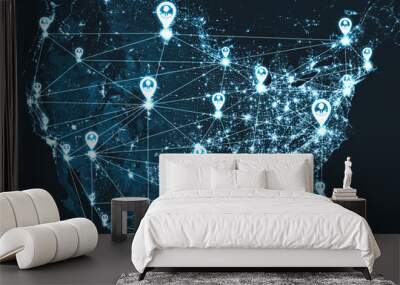 USA People network and national connection in innovative perception. Business people with modern graphic interface linking many people around country by social media to connect international business. Wall mural