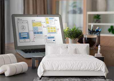 UX UI design process for modish mobile application and website . Creative prototype of wireframe for professional app developer . Wall mural