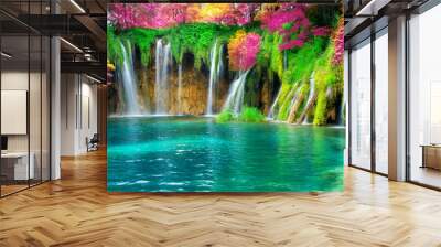 Waterfall landscape of Plitvice Lakes Croatia. Wall mural