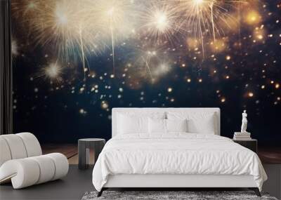 Wooden table or floor empty for product placement with new year firework in background comeliness Wall mural