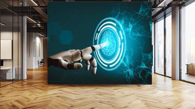 XAI 3D rendering futuristic droid robot technology development, artificial intelligence AI, and machine learning concept. Global robotic bionic science research for future of human life. Wall mural