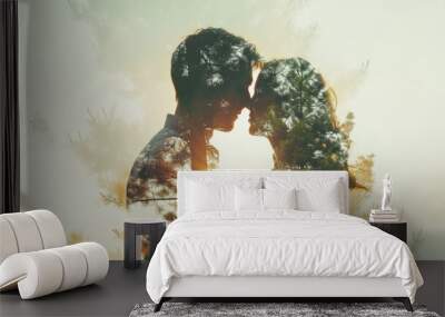 young couple in love , beautiful nature background , valentines day pragma Wall mural