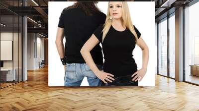 Couple with blank black shirts Wall mural