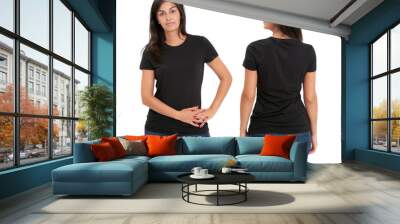 Woman standing with blank black shirt Wall mural