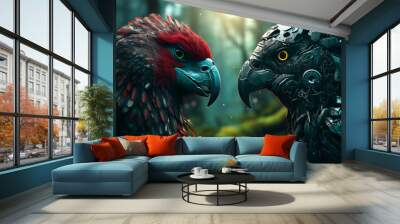 Futuristic two scary birds face each other menacingly Wall mural