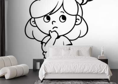 A line art thinking girl or kids with a thought bubble and question mark Wall mural