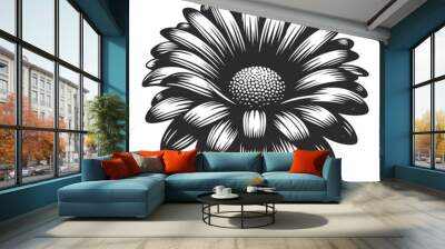 Black and white beautiful monochrome daisy flower design with bold outline style Wall mural